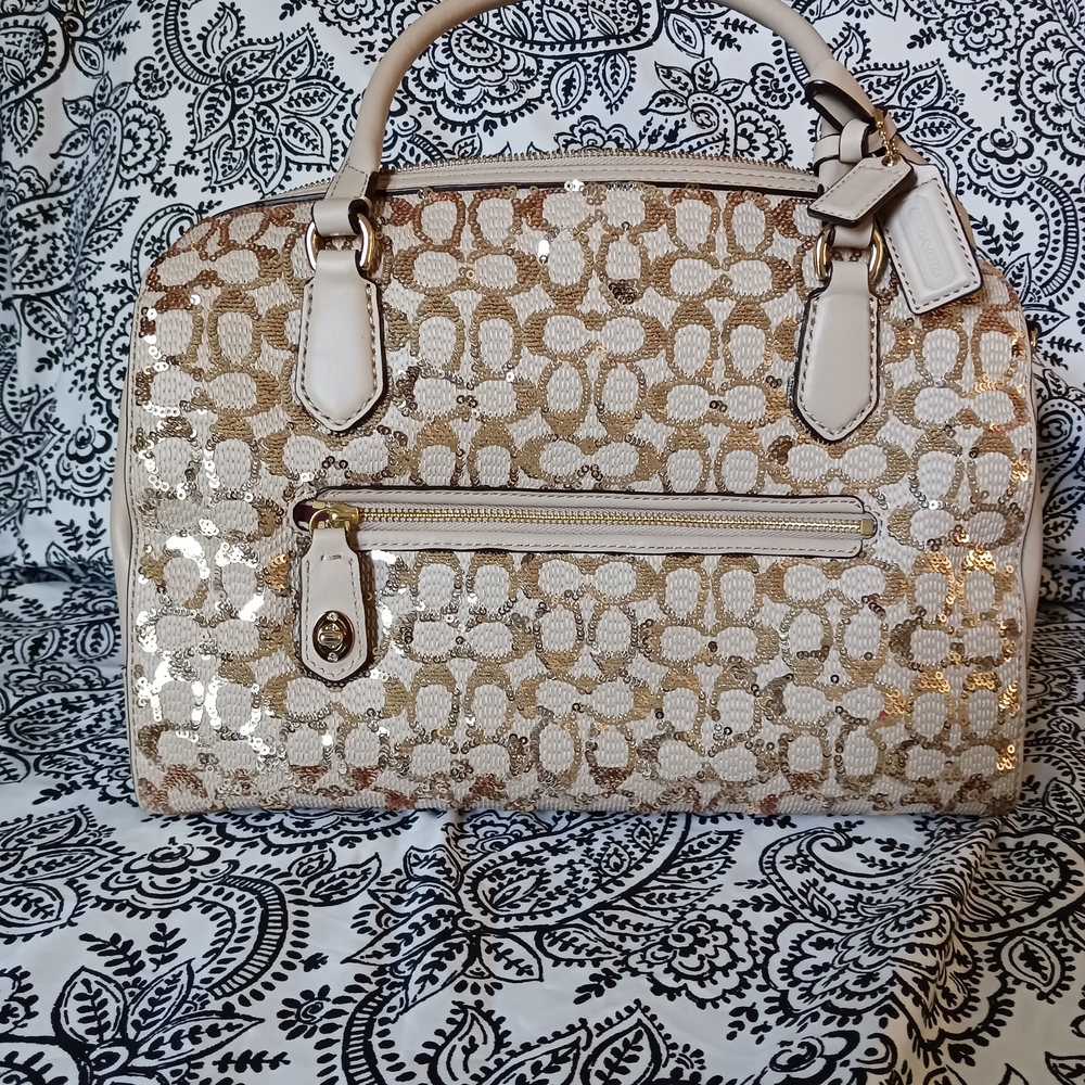 Coach Gold and Cream Sequin Satchel